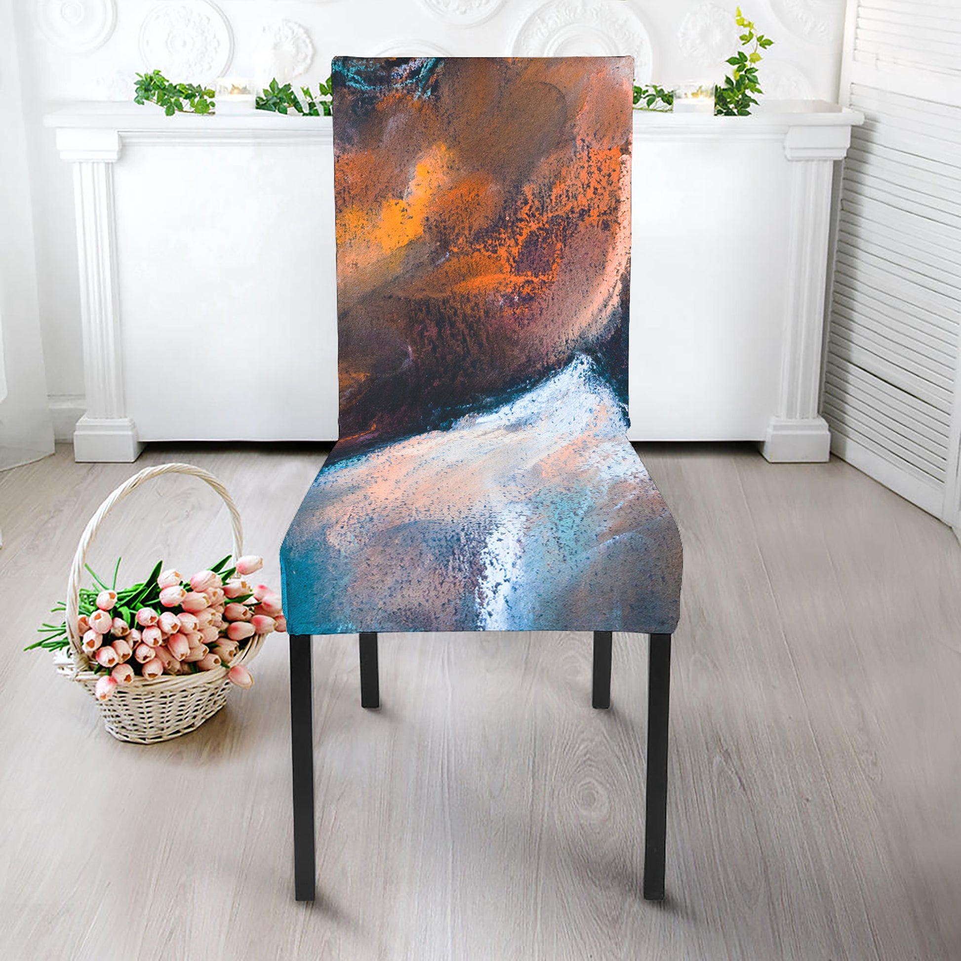 Dark Blue Horse Painting Print Dining Chair Slipcover