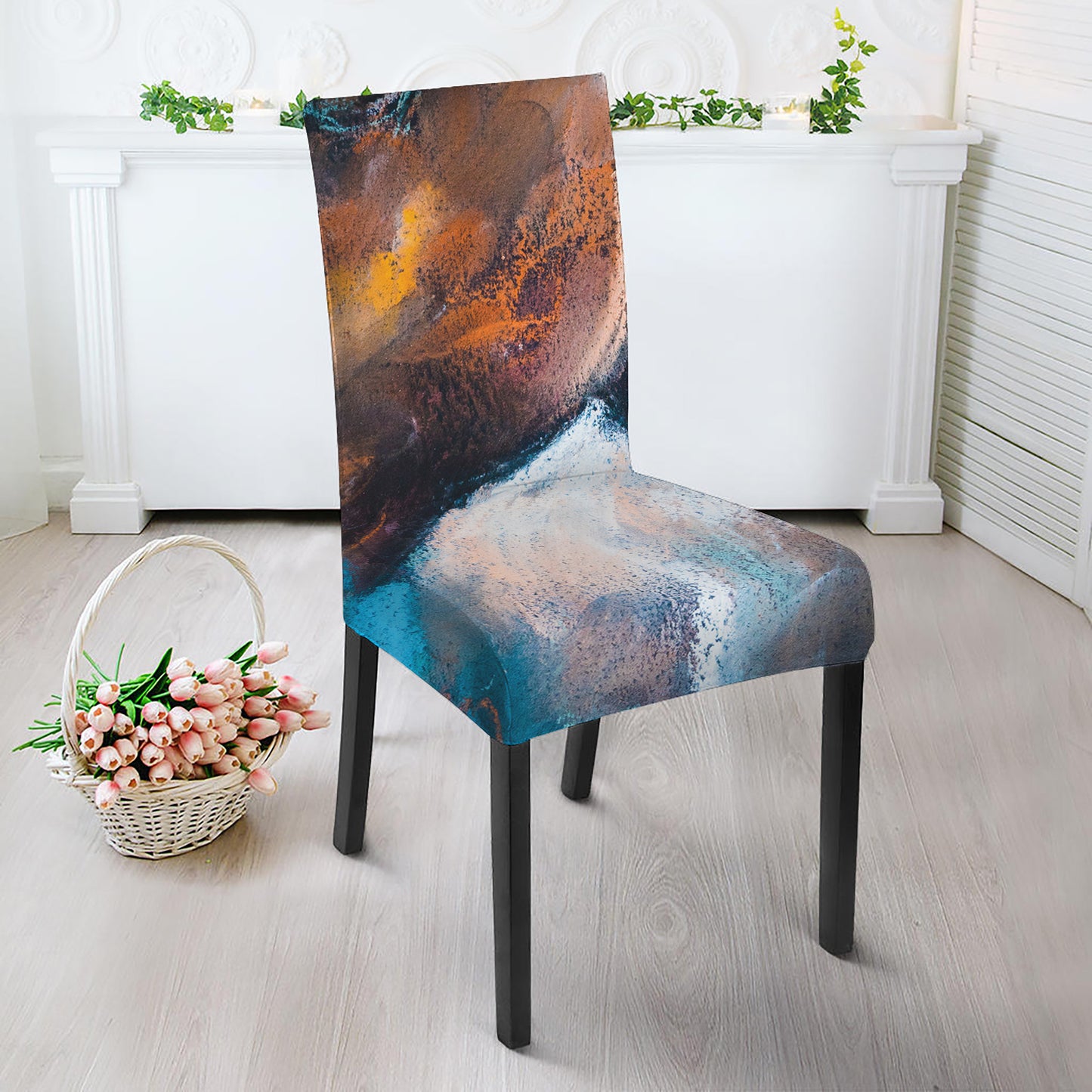 Dark Blue Horse Painting Print Dining Chair Slipcover
