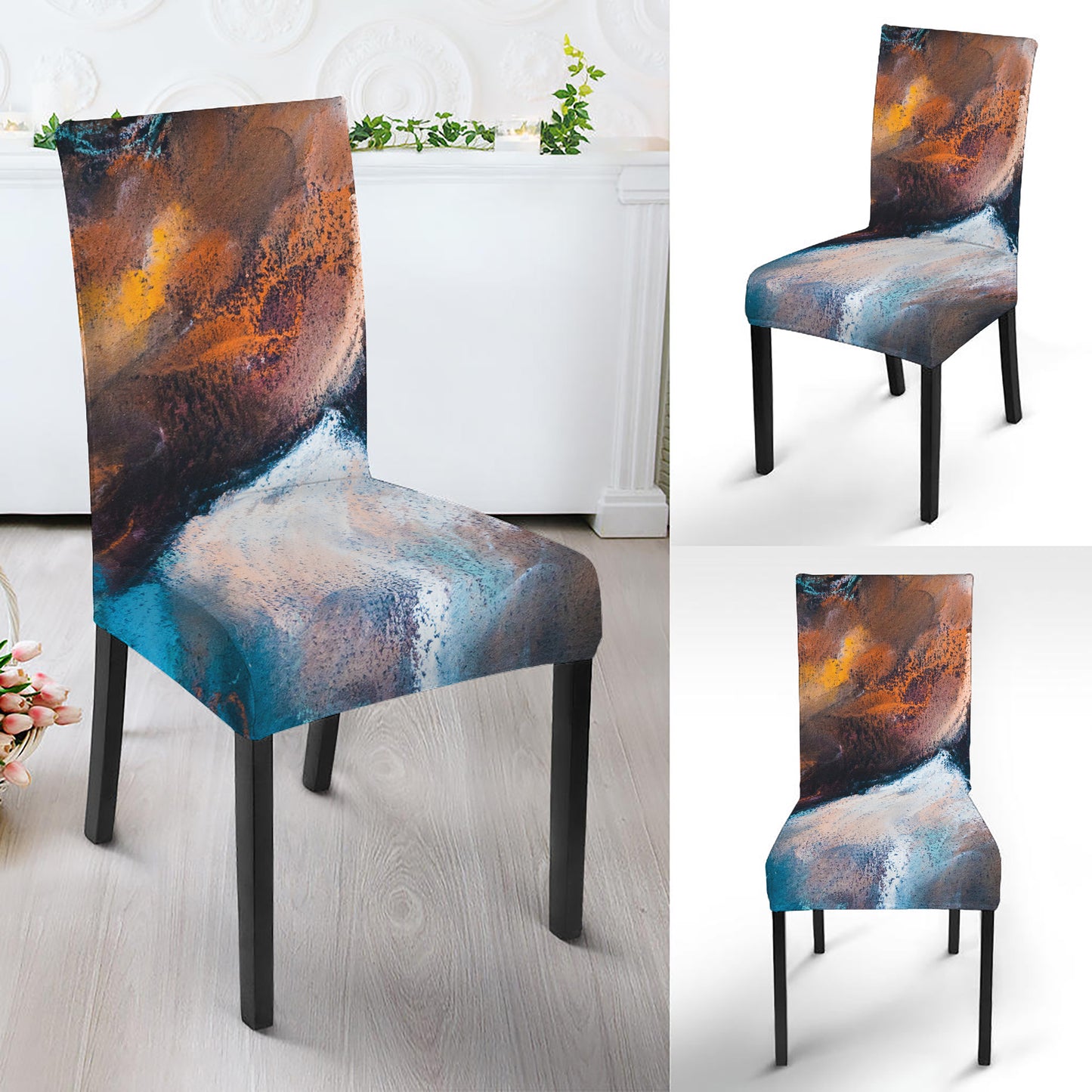 Dark Blue Horse Painting Print Dining Chair Slipcover