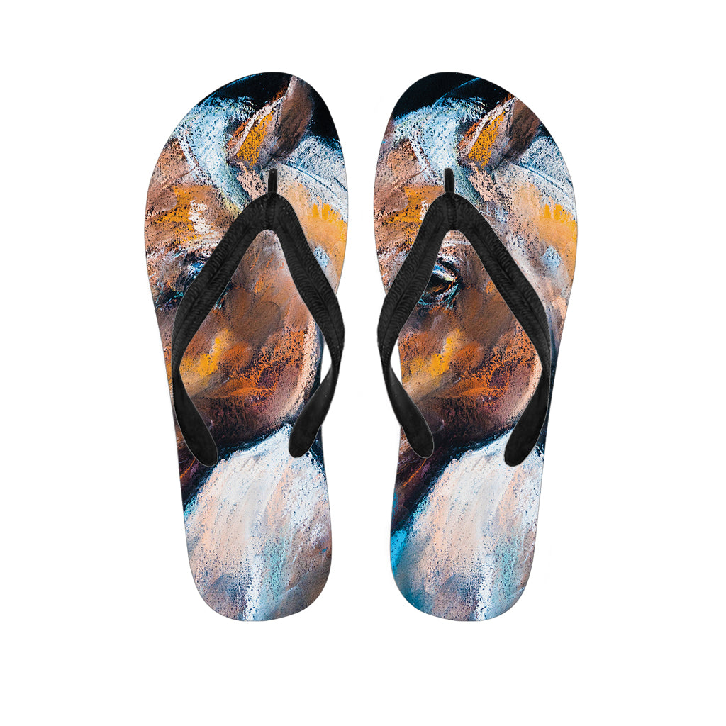 Dark Blue Horse Painting Print Flip Flops