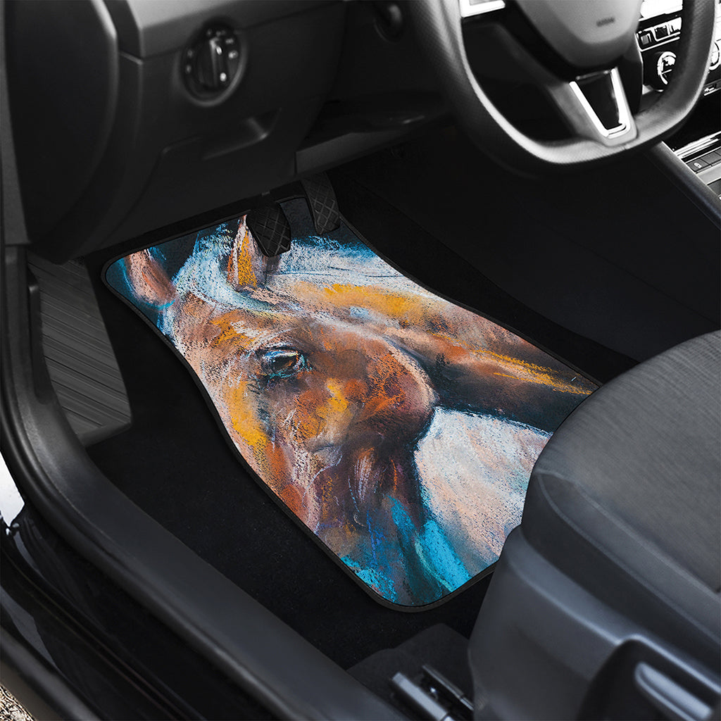 Dark Blue Horse Painting Print Front and Back Car Floor Mats