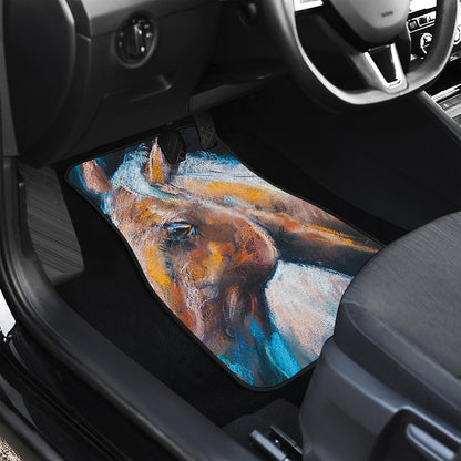 Dark Blue Horse Painting Print Front and Back Car Floor Mats