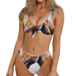 Dark Blue Horse Painting Print Front Bow Tie Bikini