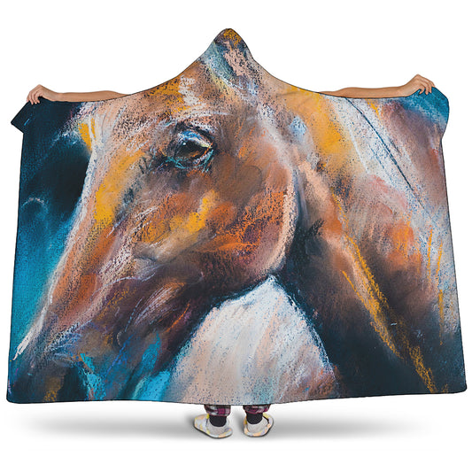 Dark Blue Horse Painting Print Hooded Blanket