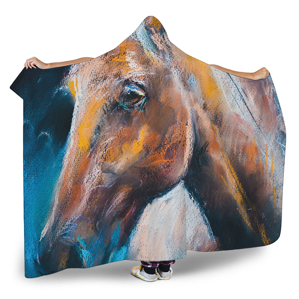 Dark Blue Horse Painting Print Hooded Blanket