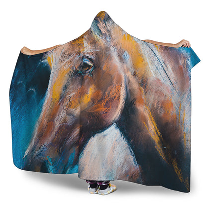 Dark Blue Horse Painting Print Hooded Blanket