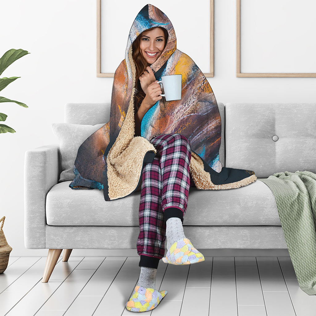 Dark Blue Horse Painting Print Hooded Blanket