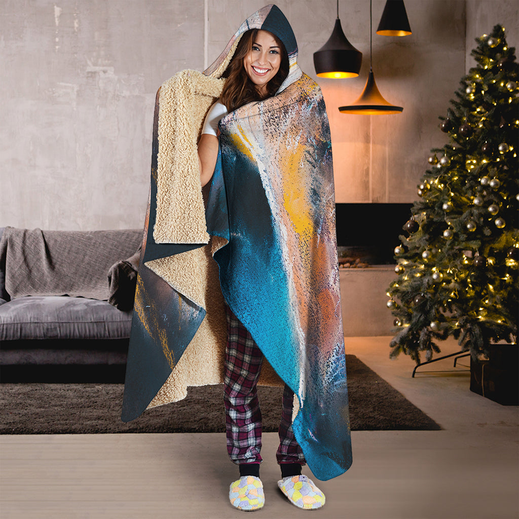 Dark Blue Horse Painting Print Hooded Blanket