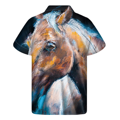 Dark Blue Horse Painting Print Men's Short Sleeve Shirt