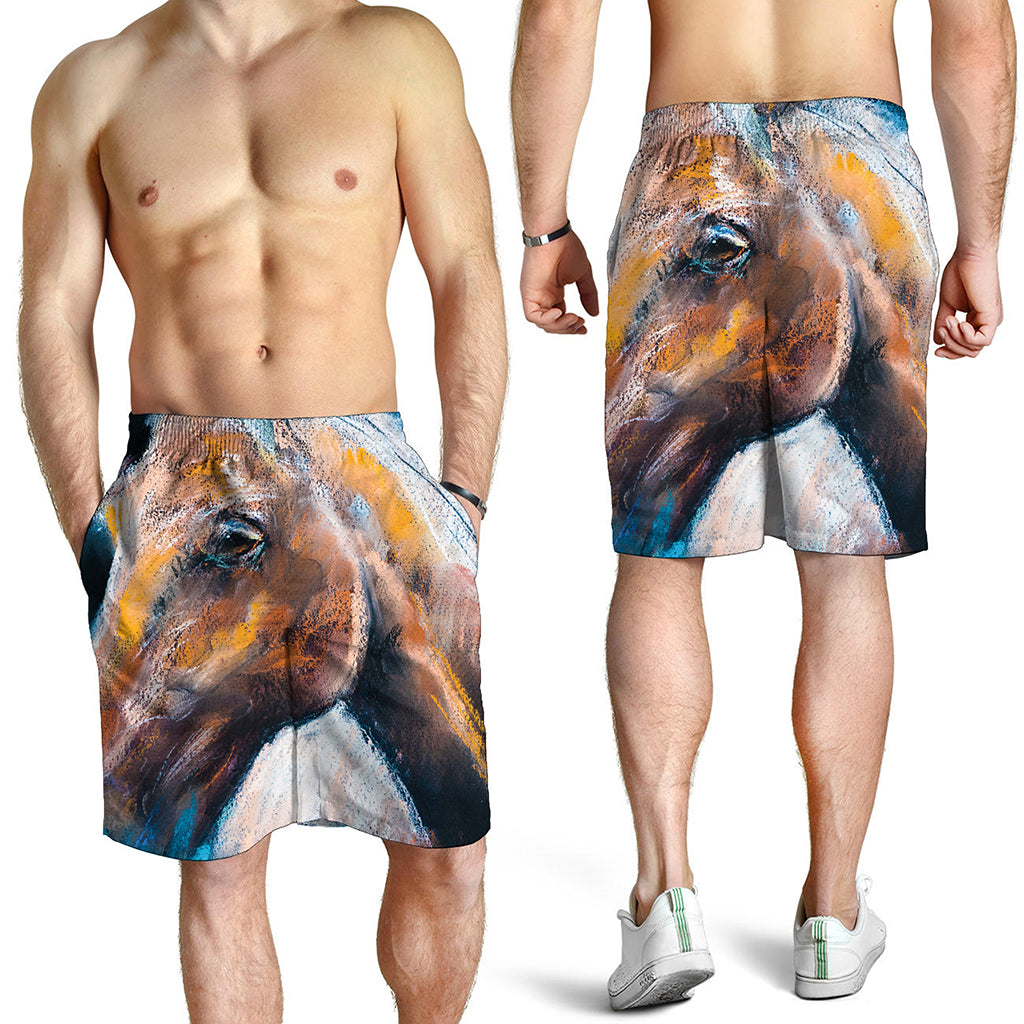 Dark Blue Horse Painting Print Men's Shorts