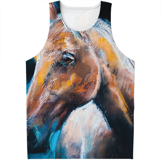 Dark Blue Horse Painting Print Men's Tank Top