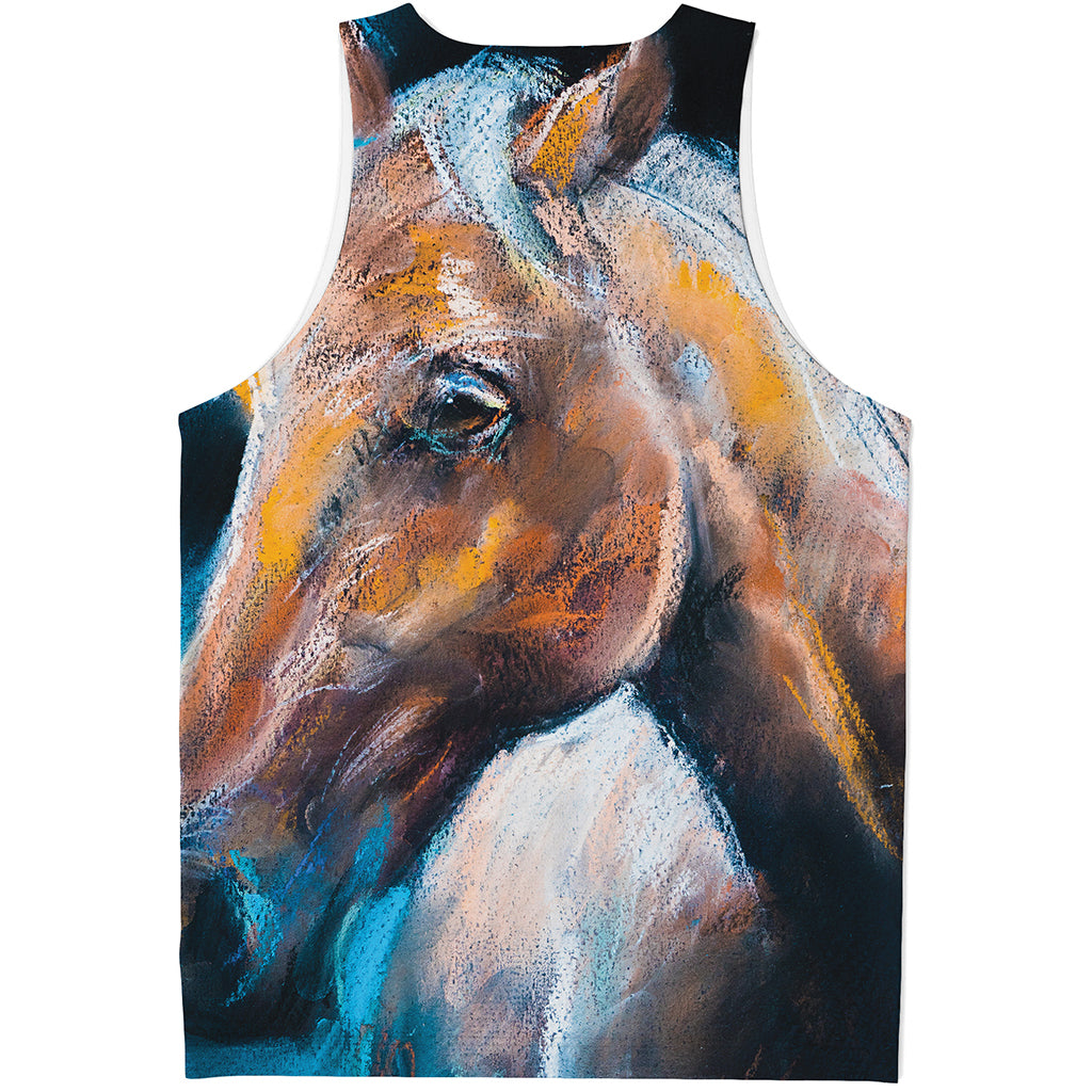 Dark Blue Horse Painting Print Men's Tank Top
