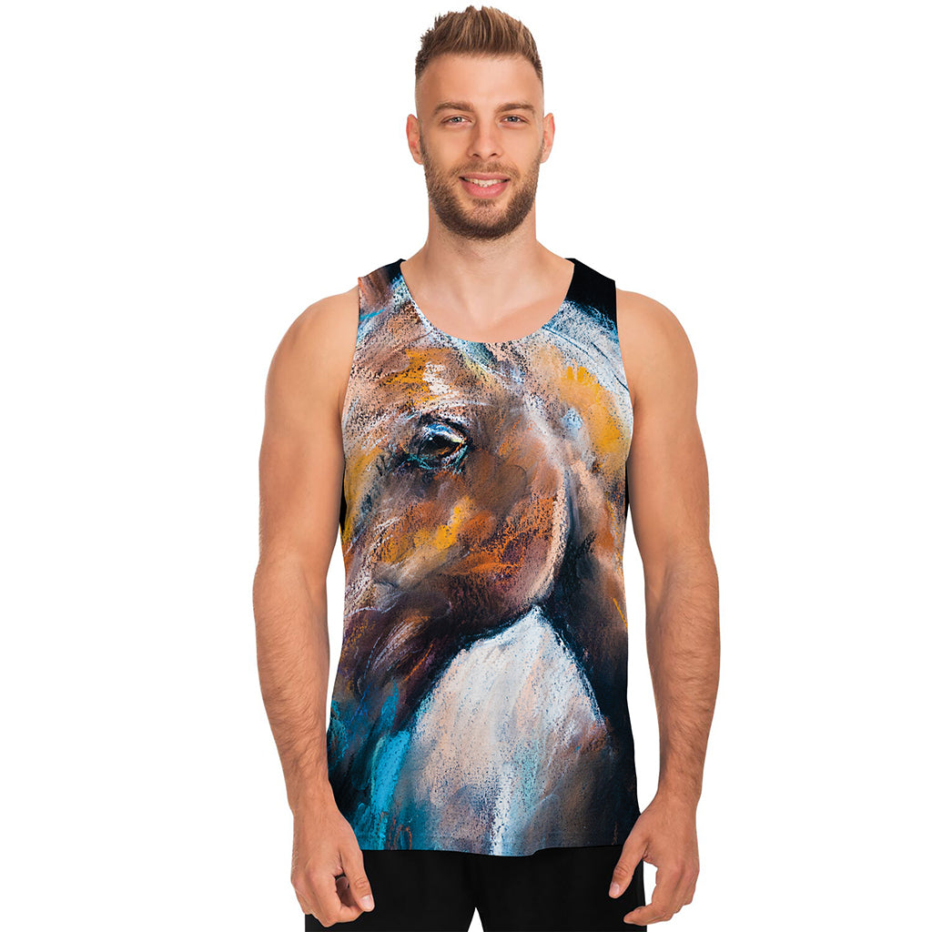 Dark Blue Horse Painting Print Men's Tank Top