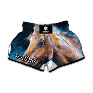 Dark Blue Horse Painting Print Muay Thai Boxing Shorts