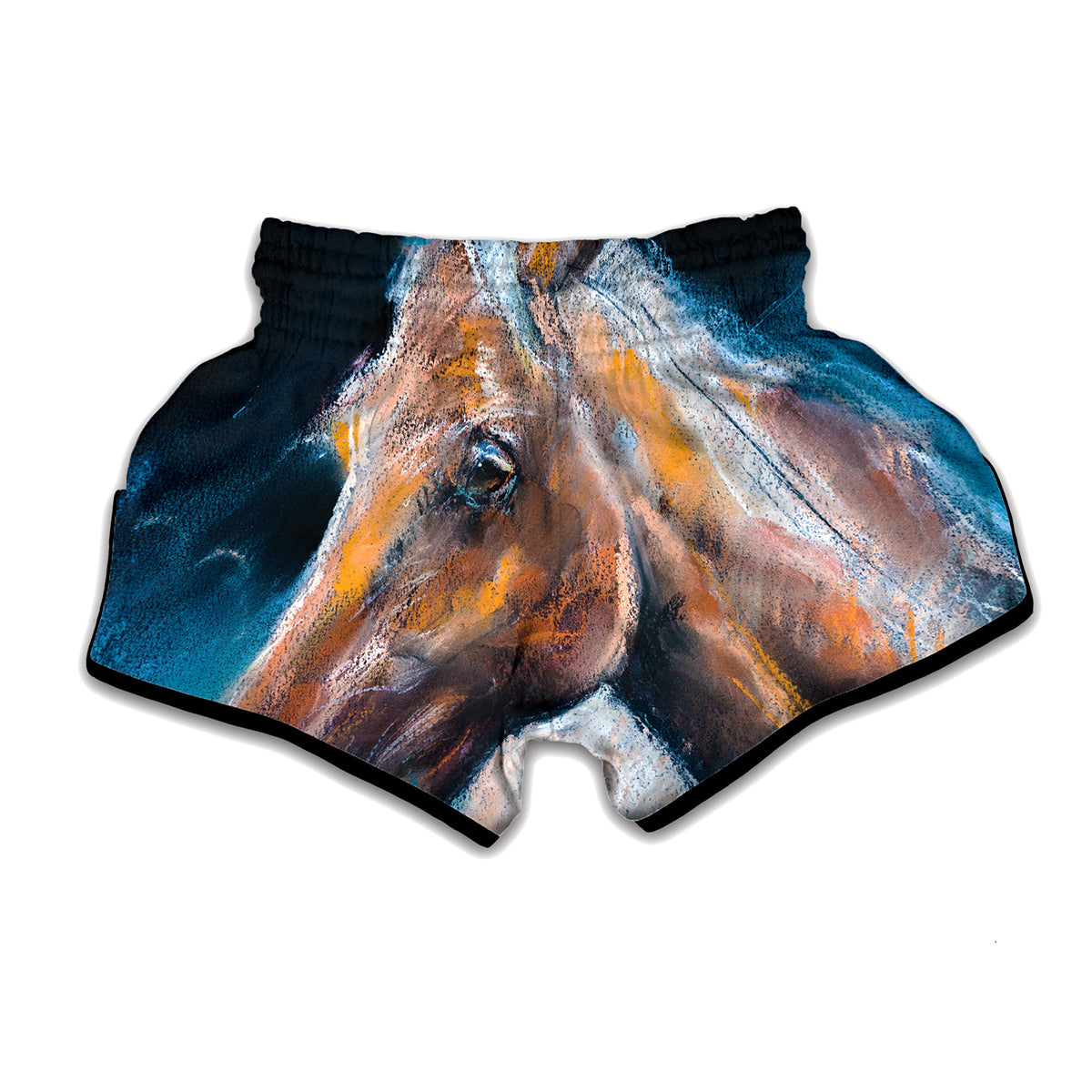 Dark Blue Horse Painting Print Muay Thai Boxing Shorts