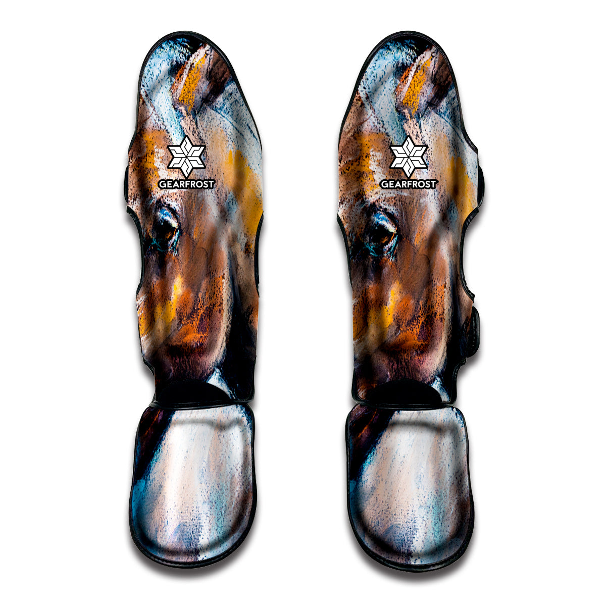 Dark Blue Horse Painting Print Muay Thai Shin Guard