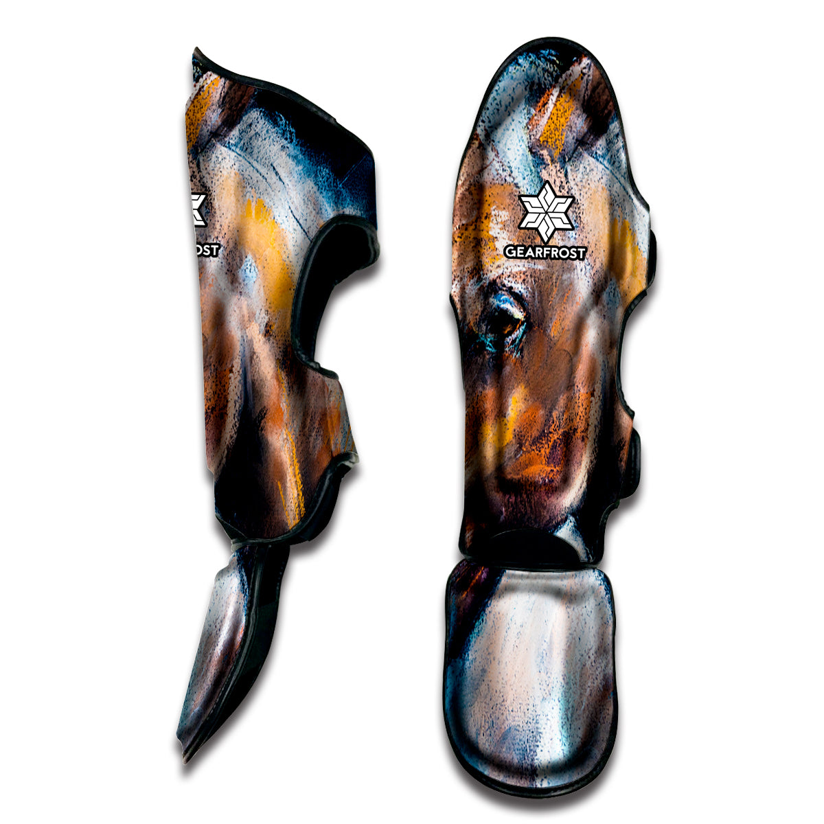 Dark Blue Horse Painting Print Muay Thai Shin Guard