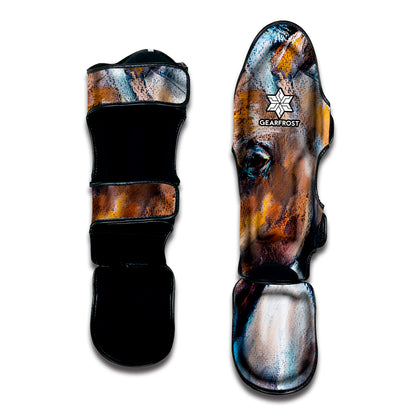 Dark Blue Horse Painting Print Muay Thai Shin Guard