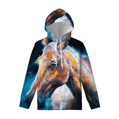 Dark Blue Horse Painting Print Pullover Hoodie