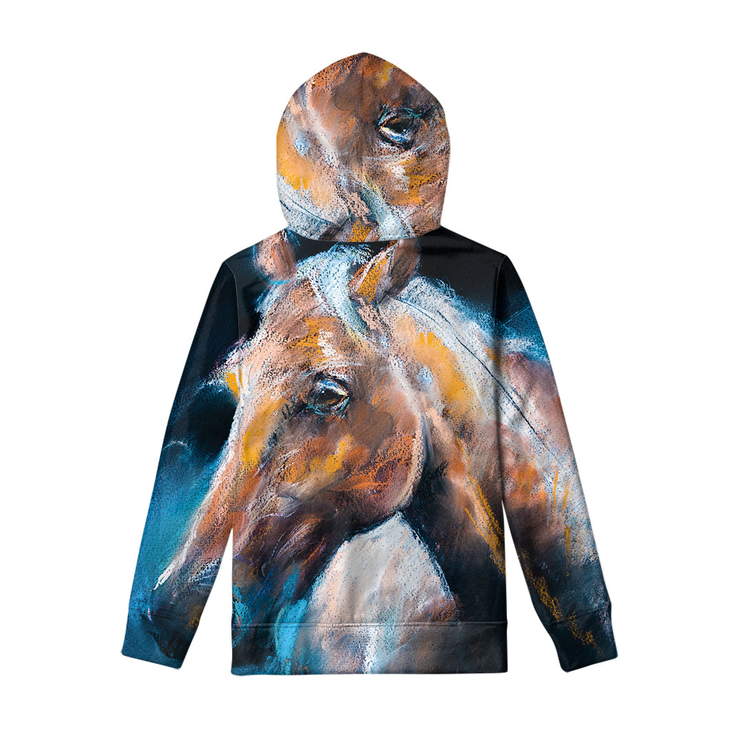 Dark Blue Horse Painting Print Pullover Hoodie