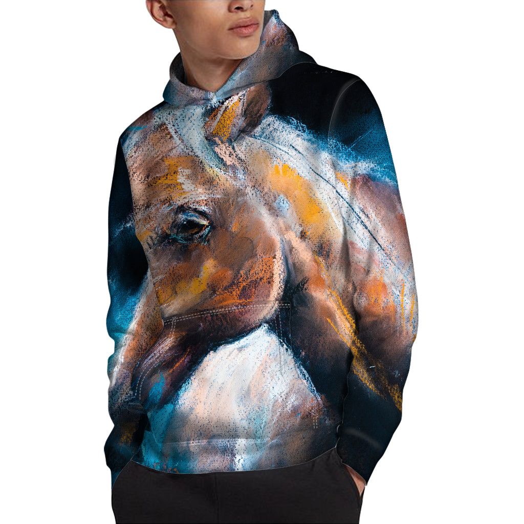 Dark Blue Horse Painting Print Pullover Hoodie