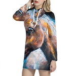Dark Blue Horse Painting Print Pullover Hoodie Dress