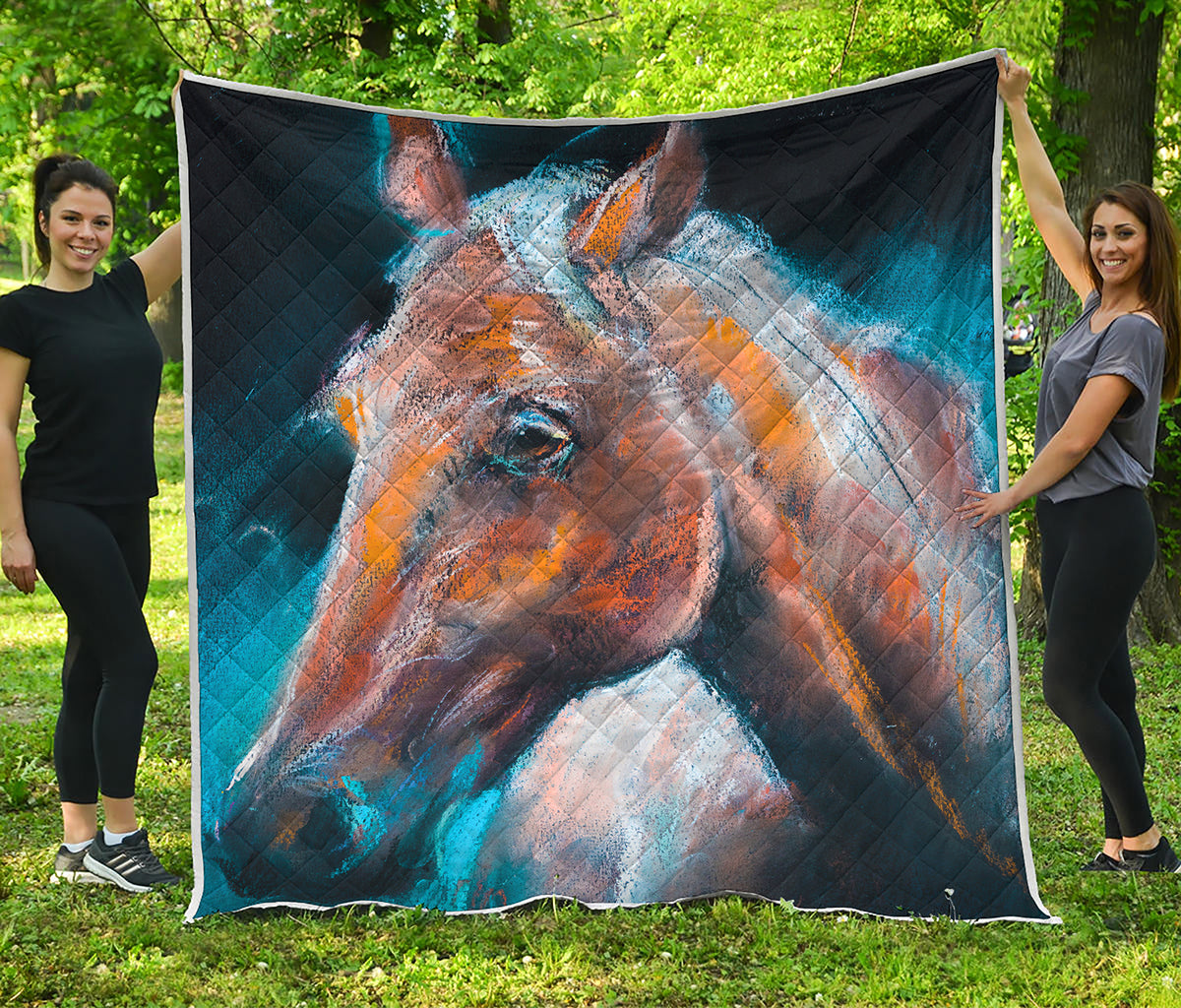 Dark Blue Horse Painting Print Quilt