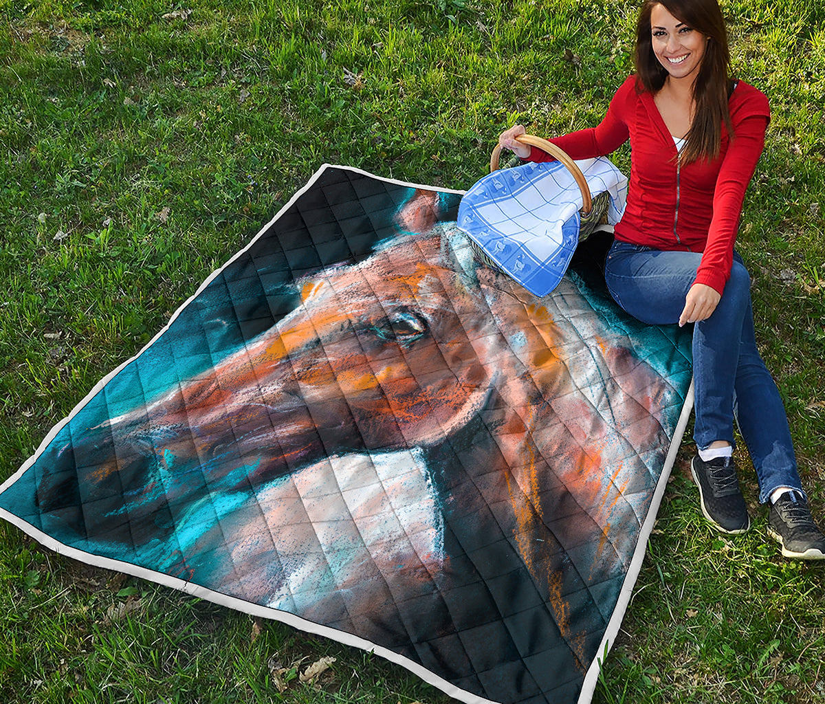 Dark Blue Horse Painting Print Quilt