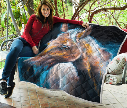 Dark Blue Horse Painting Print Quilt