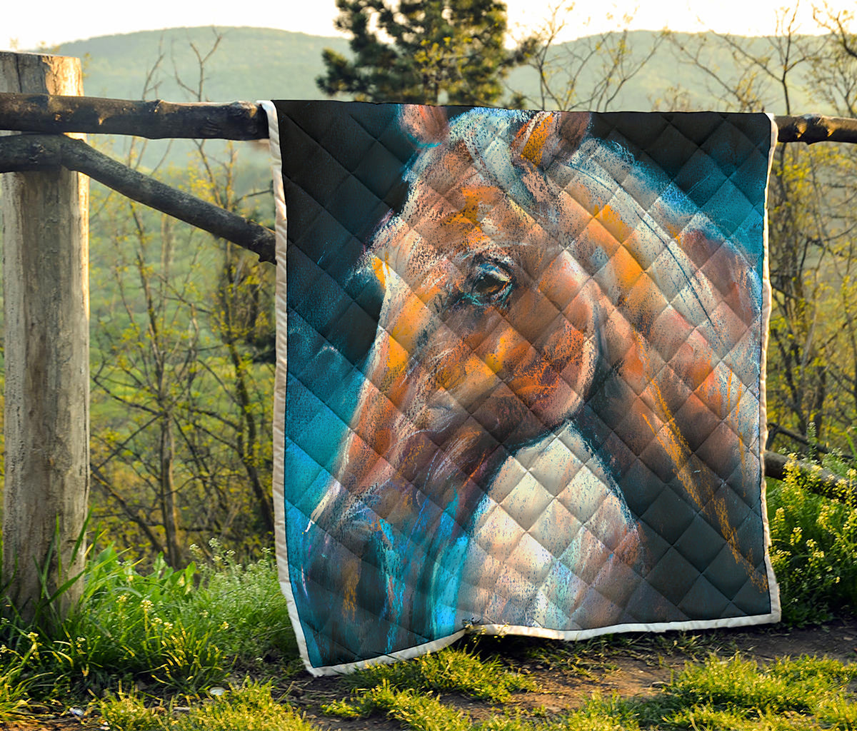 Dark Blue Horse Painting Print Quilt