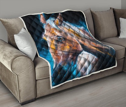 Dark Blue Horse Painting Print Quilt