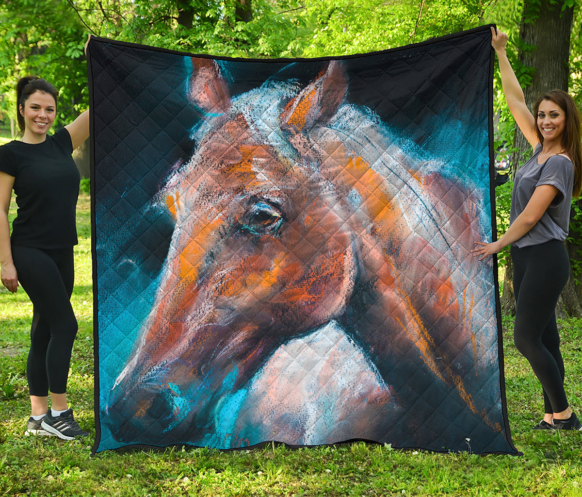 Dark Blue Horse Painting Print Quilt