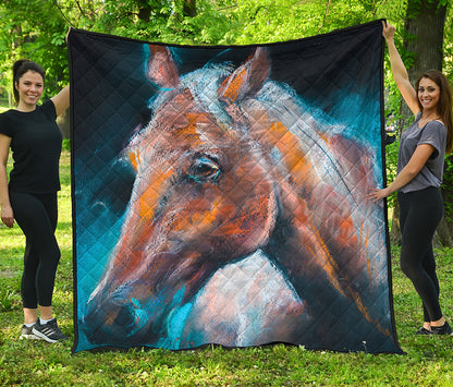 Dark Blue Horse Painting Print Quilt