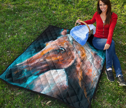 Dark Blue Horse Painting Print Quilt
