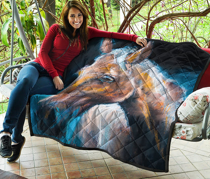 Dark Blue Horse Painting Print Quilt