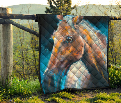 Dark Blue Horse Painting Print Quilt