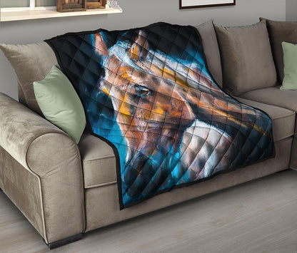 Dark Blue Horse Painting Print Quilt
