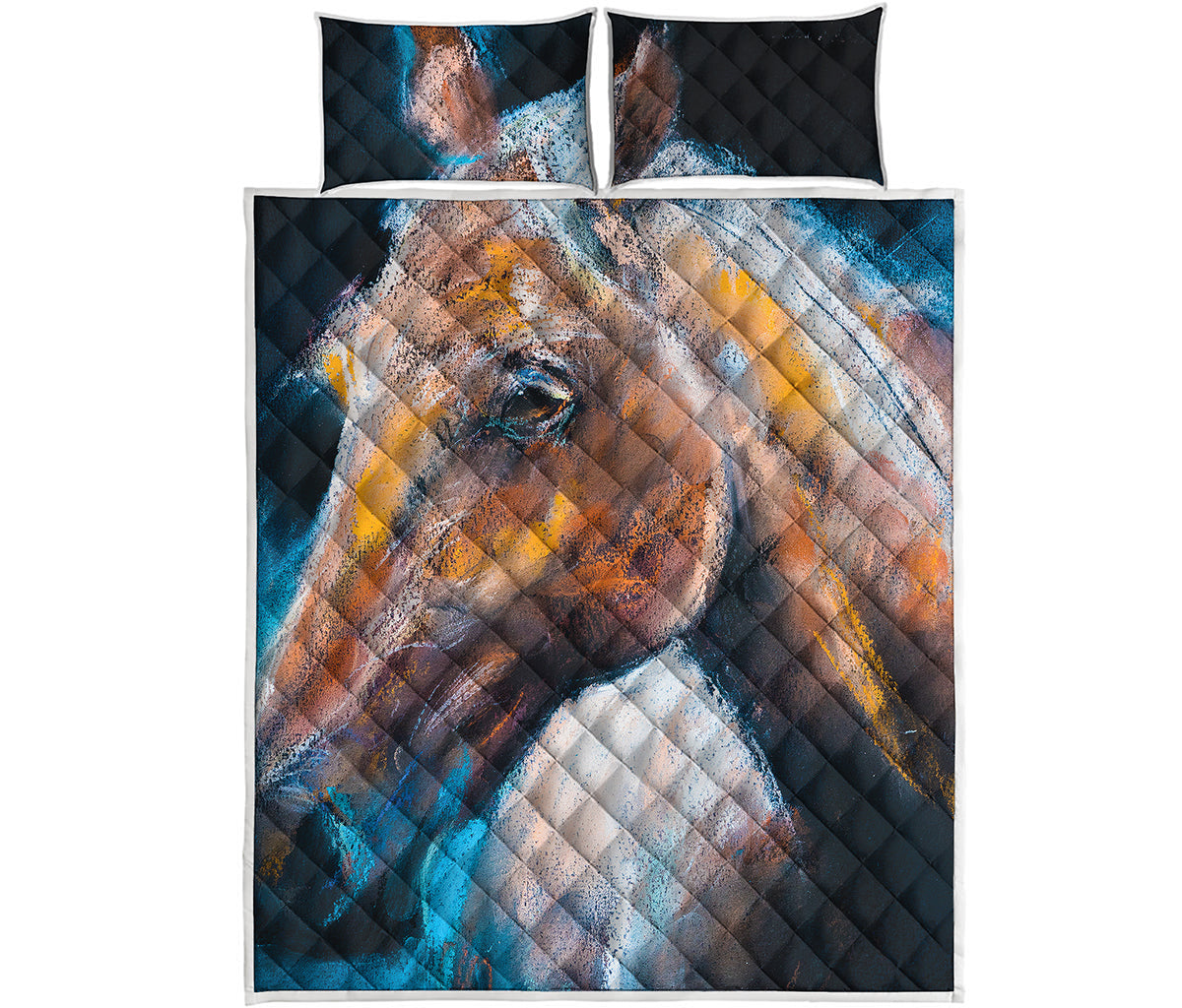 Dark Blue Horse Painting Print Quilt Bed Set