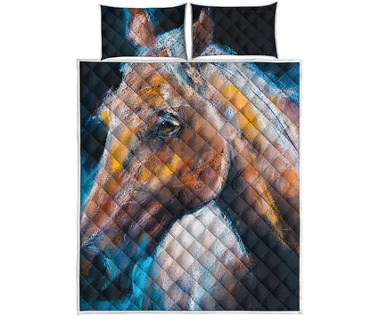 Dark Blue Horse Painting Print Quilt Bed Set