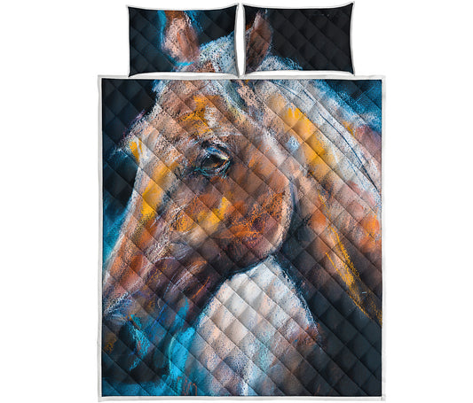 Dark Blue Horse Painting Print Quilt Bed Set