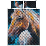 Dark Blue Horse Painting Print Quilt Bed Set