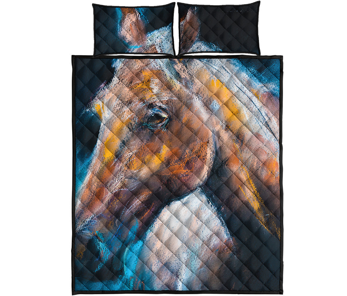 Dark Blue Horse Painting Print Quilt Bed Set