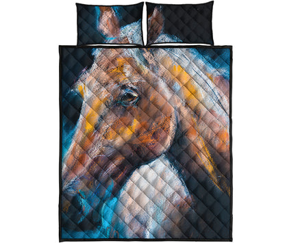 Dark Blue Horse Painting Print Quilt Bed Set