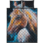Dark Blue Horse Painting Print Quilt Bed Set