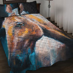 Dark Blue Horse Painting Print Quilt Bed Set