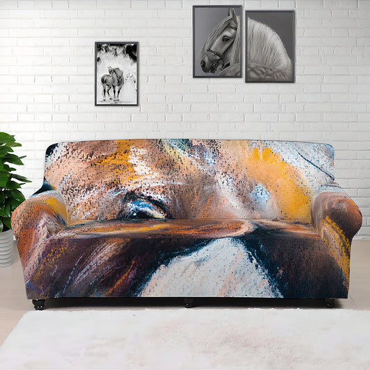 Dark Blue Horse Painting Print Sofa Cover
