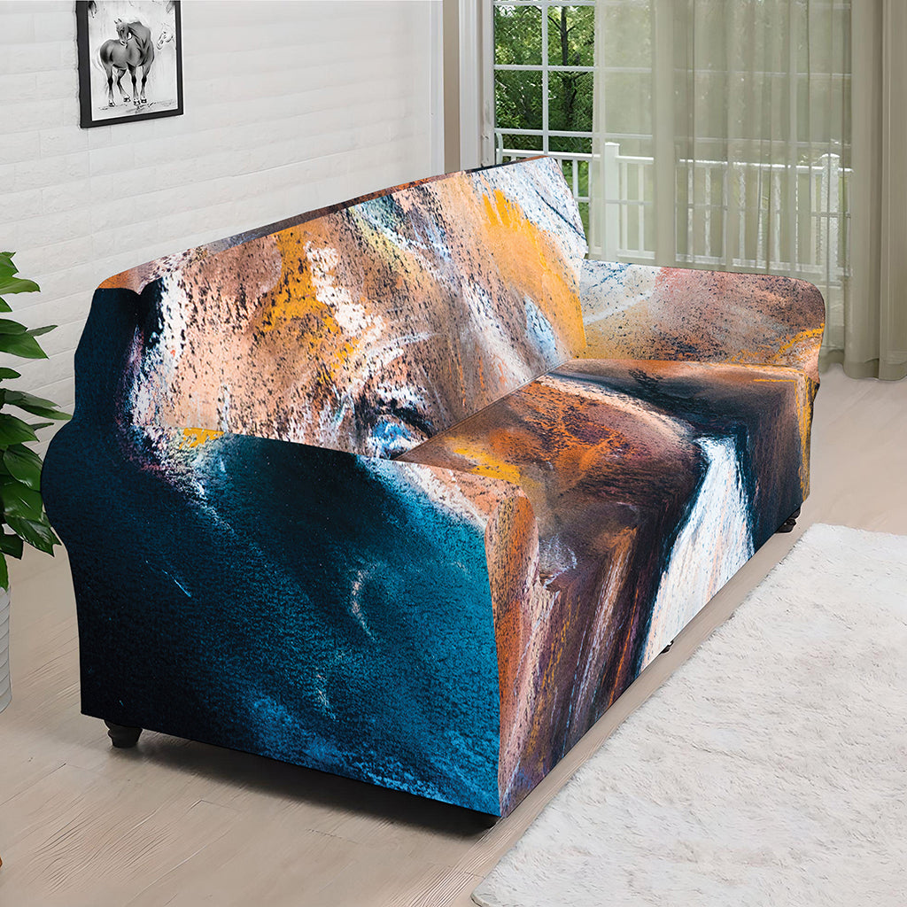Dark Blue Horse Painting Print Sofa Cover