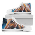 Dark Blue Horse Painting Print White High Top Sneakers