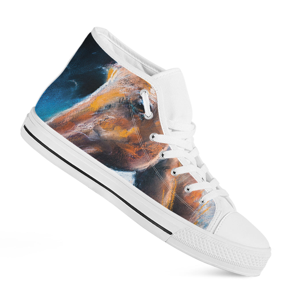 Dark Blue Horse Painting Print White High Top Shoes