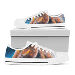 Dark Blue Horse Painting Print White Low Top Shoes